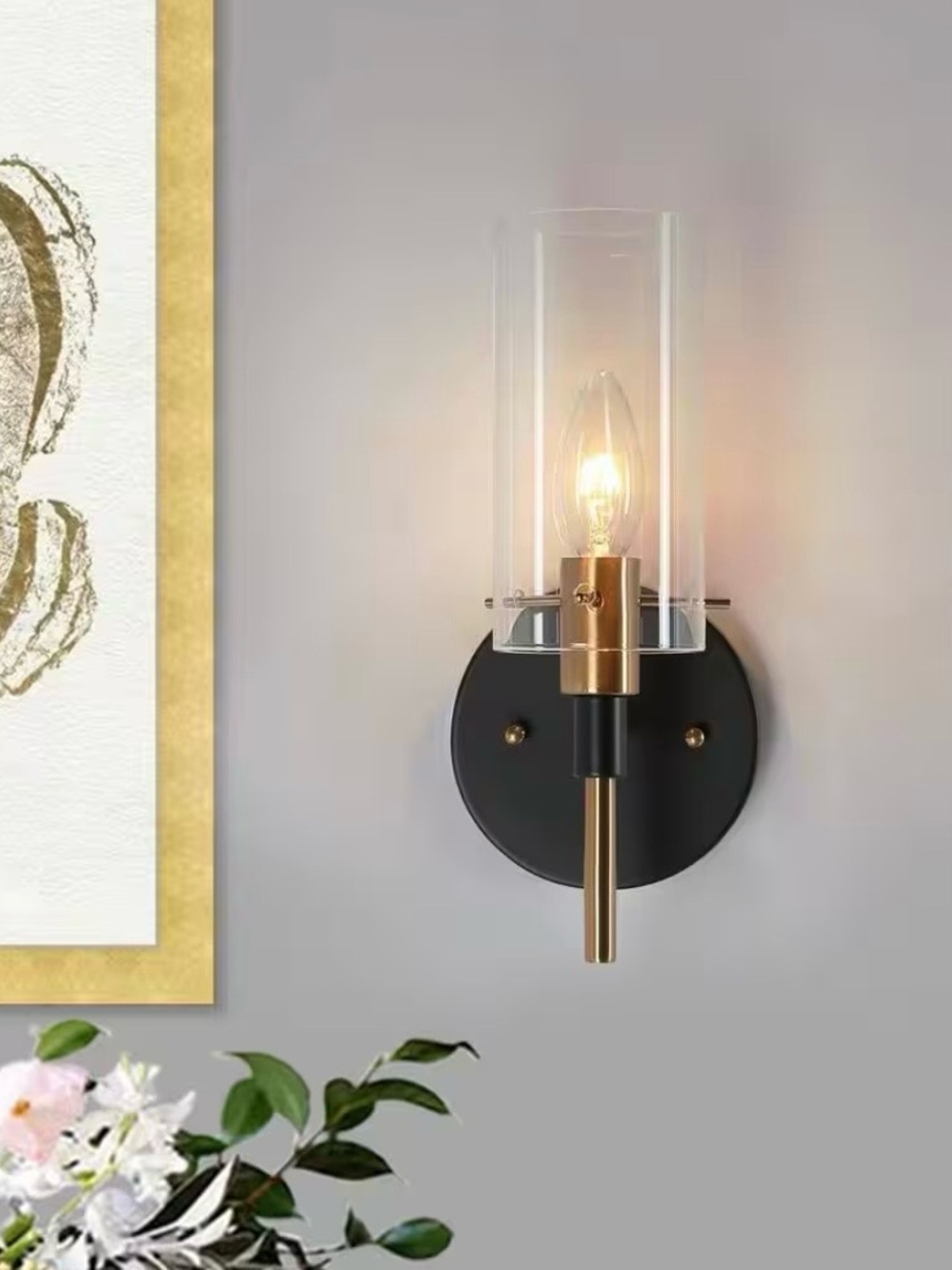 New modern 1-light brass gold black wall sconce